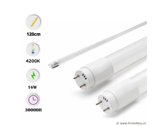 60 x t8 led buizen – 16w – 120cm – 4200k neutraal wit – tube-s - afbeelding 3 van  4