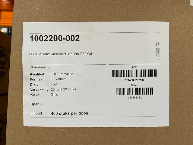 60x80cm t50 rol á 20 stuks ldpe afvalzakken (40x) - afbeelding 2 van  2