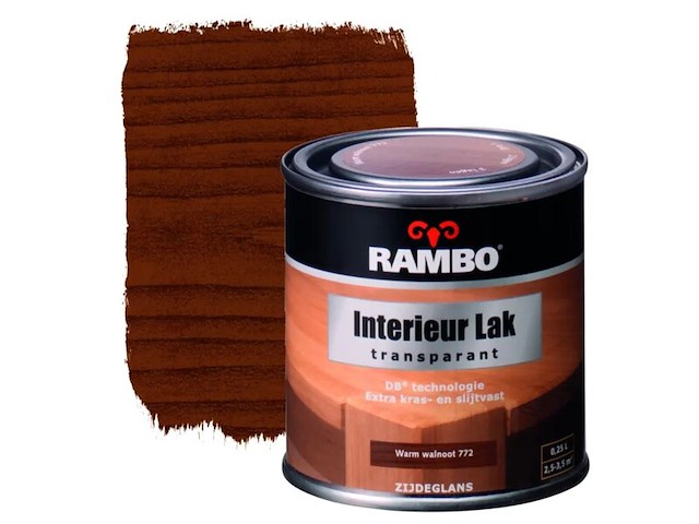 6x interieurlak transparant zijdeglans rambo, warm walnoot, 250 ml - afbeelding 1 van  2