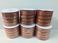 6x juteband -jute lint - kerst, rood / goud, 10 cm x 18 mtr