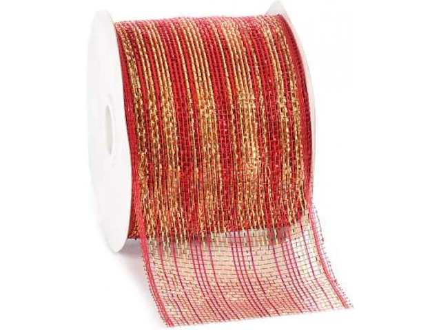 6x juteband -jute lint - kerst, rood / goud, 10 cm x 18 mtr - afbeelding 2 van  2