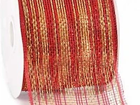 6x juteband -jute lint - kerst, rood / goud, 10 cm x 18 mtr - afbeelding 2 van  2