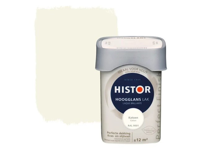 6x lak hoogglans histor, perfect finish, ral 9001 (crèmewit), 750 ml - afbeelding 1 van  2