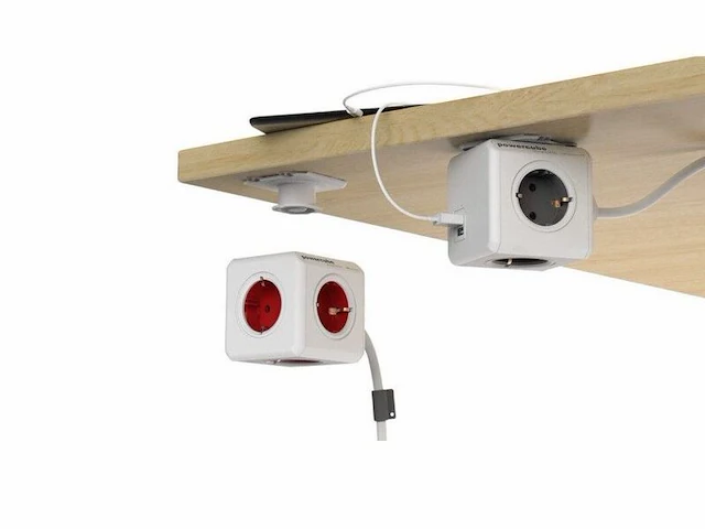 6x powercube stekkerdoos 4 stopcontacten 1,5m, allocacoc, 6300rd / beexpc, wit/rood - afbeelding 2 van  2