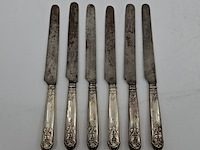 6x set vintage antieke messen met zilveren handvat, zilver - afbeelding 1 van  5