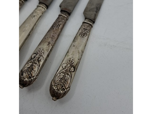 6x set vintage antieke messen met zilveren handvat, zilver - afbeelding 2 van  5