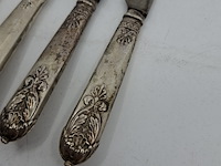 6x set vintage antieke messen met zilveren handvat, zilver - afbeelding 2 van  5