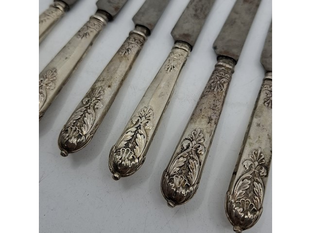 6x set vintage antieke messen met zilveren handvat, zilver - afbeelding 3 van  5