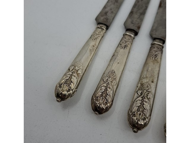 6x set vintage antieke messen met zilveren handvat, zilver - afbeelding 4 van  5