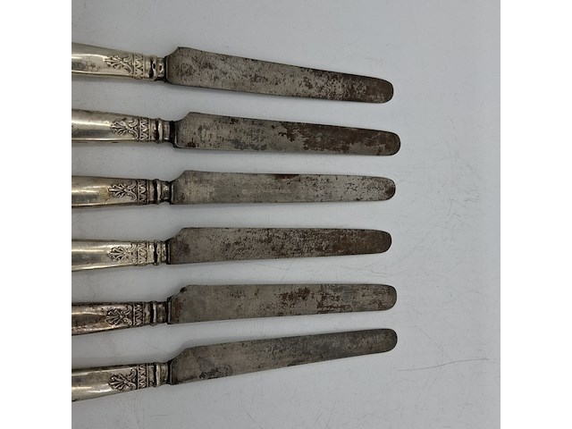 6x set vintage antieke messen met zilveren handvat, zilver - afbeelding 5 van  5