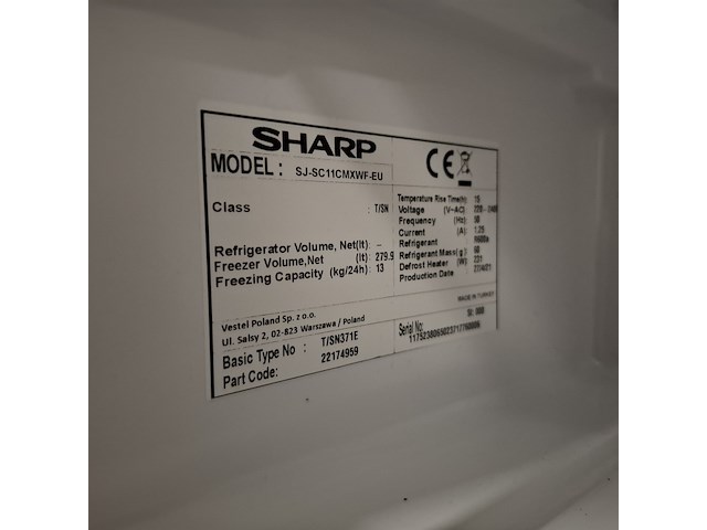 7 lades vriezer no frost, sharp, sj-sc11cmxwf - afbeelding 6 van  6