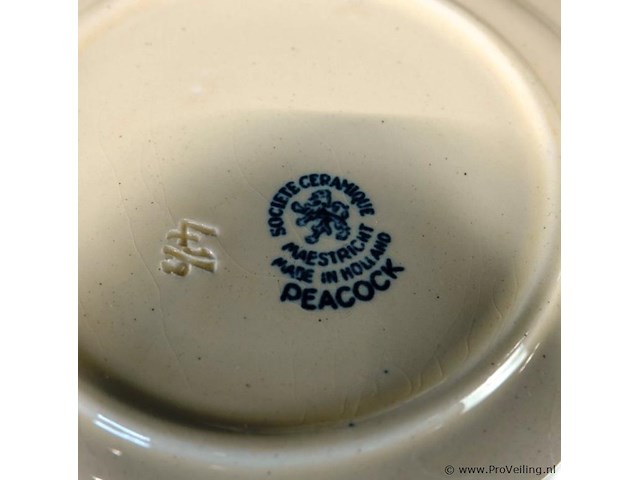 8 societé ceramique maestricht decor peacock borden - afbeelding 4 van  5