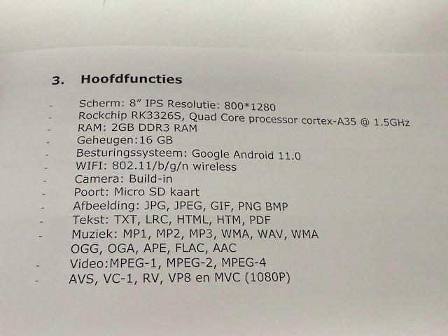 8'' wifi tablet pc, quad-core + toetsenbord + cover + oordopjes + usb-kabel - afbeelding 6 van  6