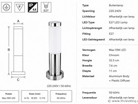 8 x buitenlamp tuinpaal – e27 – chroom – ip44 – 325mm – defne-3 - afbeelding 4 van  5