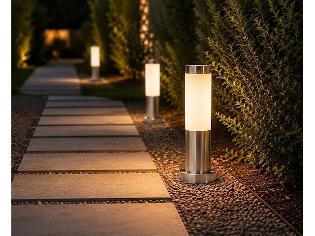 8 x buitenlamp tuinpaal – e27 – chroom – ip44 – 325mm – defne-3 - afbeelding 1 van  5