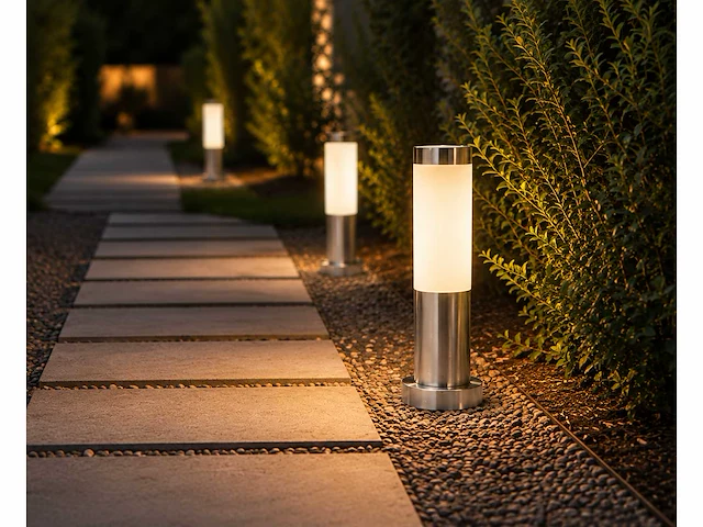 8 x buitenlamp tuinpaal – e27 – chroom – ip44 – 325mm – defne-3 - afbeelding 3 van  15