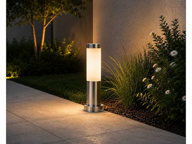 8 x buitenlamp tuinpaal – e27 – chroom – ip44 – 325mm – defne-3 - afbeelding 9 van  15