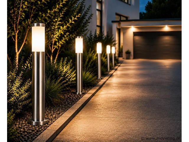8 x buitenlamp tuinpaal – e27 – chroom – ip44 – 800mm – defne-5 - afbeelding 1 van  5