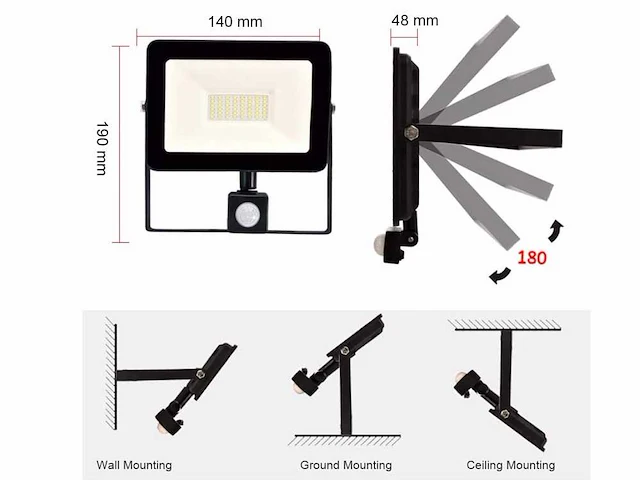 8 x gt ilux 30 watt led breedstraler + pir - afbeelding 3 van  8