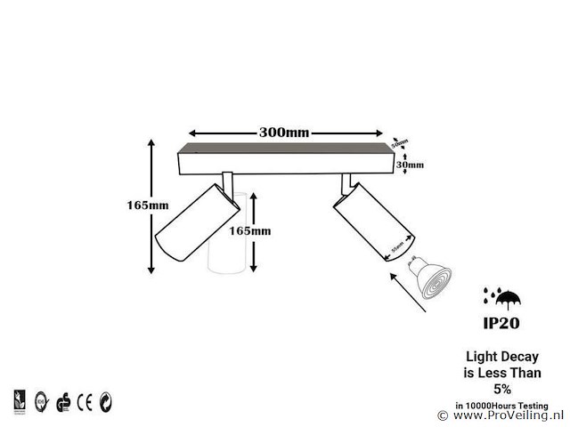 8 x gu10 opbouwspot armatuur – 2 draaibare spots – ip20 – zwart - afbeelding 4 van  4