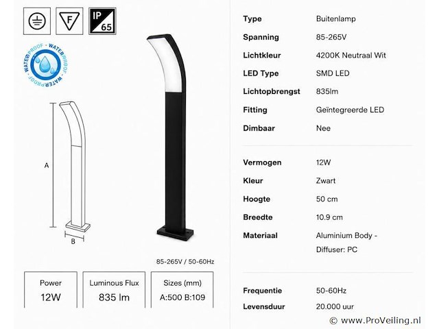 8 x led buiten sokkel lamp – 12w – 4200k neutraal wit - zwart – ip65 – prestige-3 - afbeelding 4 van  5