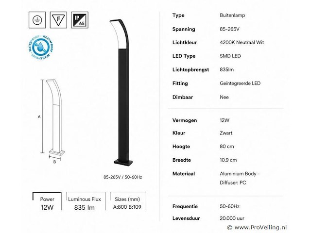 8 x led buiten sokkel lamp – 12w – 4200k neutraal wit - zwart – ip65 – prestige-4 - afbeelding 4 van  5