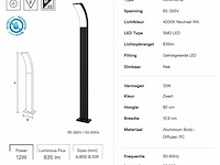 8 x led buiten sokkel lamp – 12w – 4200k neutraal wit - zwart – ip65 – prestige-4 - afbeelding 4 van  5