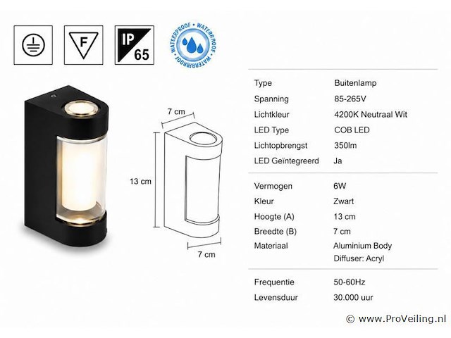 8 x led buiten wandlamp – 6w – 4200k neutraal wit - zwart – ip65 – vector-6 - afbeelding 4 van  5