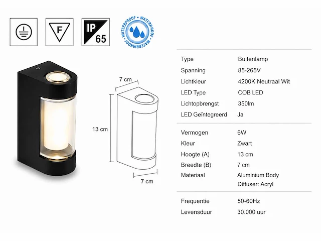 8 x led buiten wandlamp – 6w – 4200k neutraal wit - zwart – ip65 – vector-6 - afbeelding 15 van  15