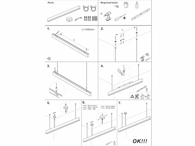 8 x led lineaire hanglamp – 35w – 120cm – ip20 – zwart – inclusief montageset - afbeelding 5 van  6