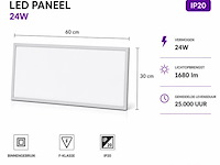 8 x led paneel 24w – 3000k warm wit - 595x295mm – ip20 – zodiac-24 - afbeelding 2 van  5