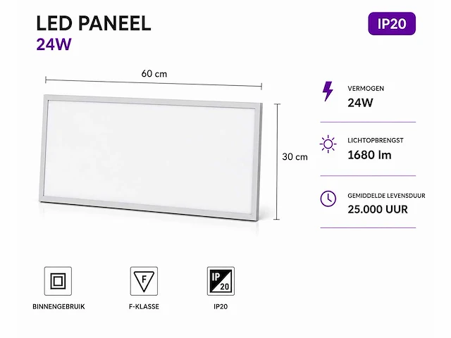 8 x led paneel 24w – 4200k neutraal wit - 595x295mm – ip20 – zodiac-24 - afbeelding 2 van  5