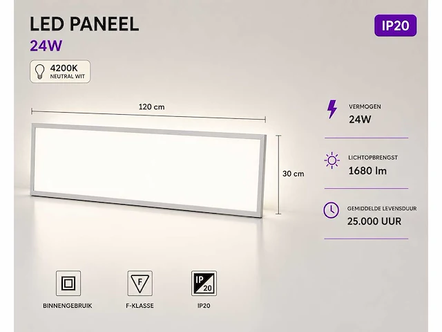 8 x led paneel 36w – 4200k neutraal wit - 1195x295mm – ip20 – zodiac-36 - afbeelding 1 van  5