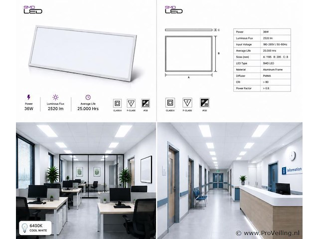 8 x led paneel 36w – 6400k koud wit - 1195x295mm – ip20 – zodiac-36 - afbeelding 5 van  5