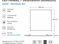 8 x led paneel 45w – 4200k neutraal wit - 595x595mm – ip20 – galaksi - afbeelding 4 van  5