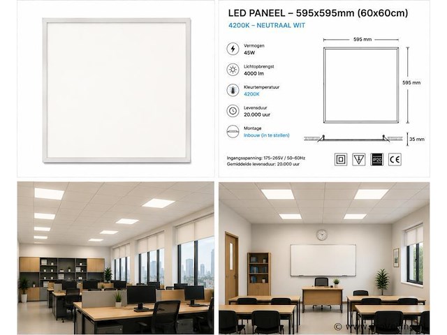 8 x led paneel 45w – 4200k neutraal wit - 595x595mm – ip20 – galaksi - afbeelding 5 van  5