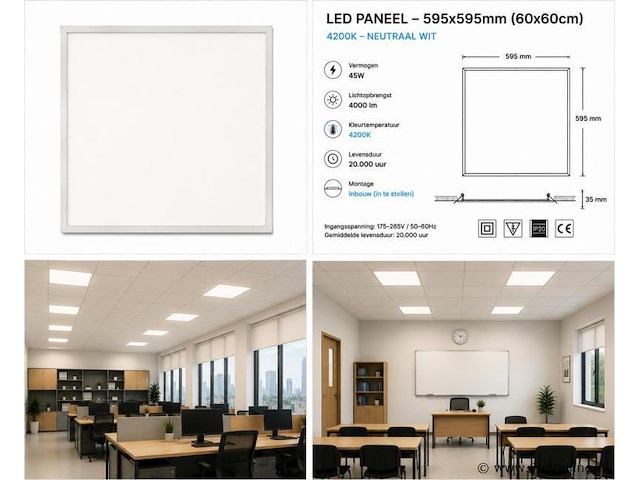 8 x led paneel 45w – 4200k neutraal wit - 595x595mm – ip20 – galaksi - afbeelding 5 van  5