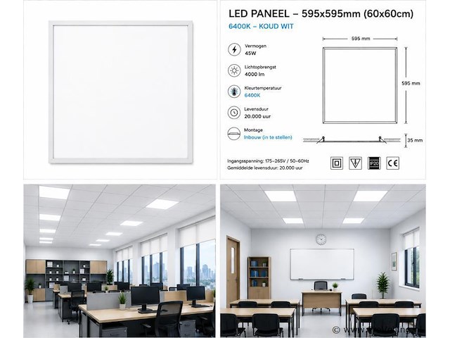 8 x led paneel 45w – 6400k koud wit - 595x595mm – ip20 – galaksi - afbeelding 5 van  5