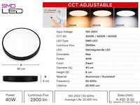 8 x led plafondlamp 40w – 3cct verstelbaar - zwart – ip20 – hazel-40 3cct - afbeelding 4 van  5
