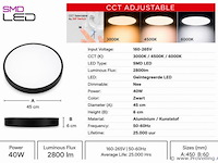 8 x led plafondlamp 40w – 3cct verstelbaar - zwart – ip20 – hazel-40 3cct - afbeelding 4 van  5