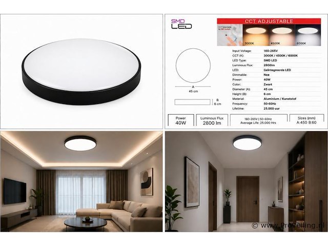 8 x led plafondlamp 40w – 3cct verstelbaar - zwart – ip20 – hazel-40 3cct - afbeelding 5 van  5