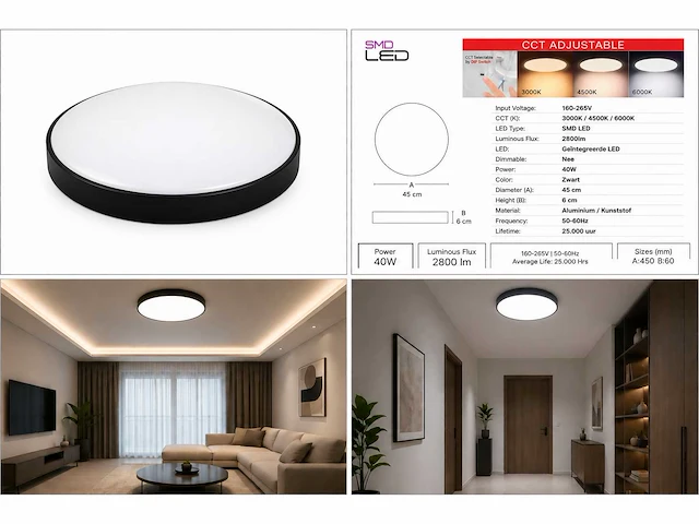 8 x led plafondlamp 40w – 3cct verstelbaar - zwart – ip20 – hazel-40 3cct - afbeelding 5 van  5