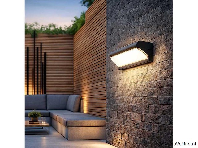 8 x led wandlamp – 12w – 3500k neutraal wit – ip54 – zwart – saw-05 - afbeelding 1 van  4