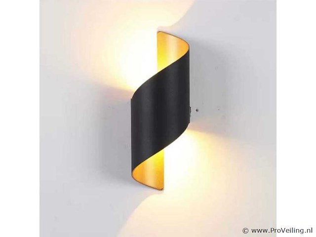 8 x led wandlamp – 6w – 3500k neutraal wit – ip54 – zwart/goud – sw-34 - afbeelding 1 van  5