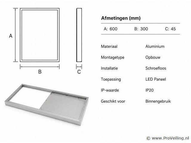 8 x opbouw frame voor led paneel – 600x300mm – ip20 – frame-3060 - afbeelding 4 van  5