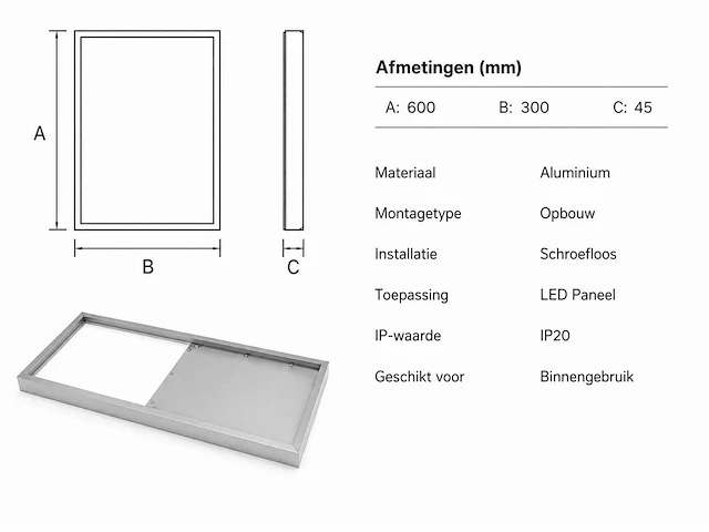 8 x opbouw frame voor led paneel – 600x300mm – ip20 – frame-3060 - afbeelding 4 van  5