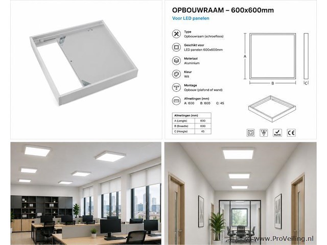 8 x opbouw frame voor led paneel – 600x600mm – ip20 – frame-6060 - afbeelding 5 van  5