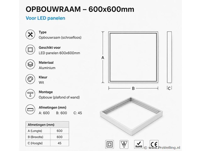 8 x opbouw frame voor led paneel – 600x600mm – ip20 – frame-6060 - afbeelding 4 van  5