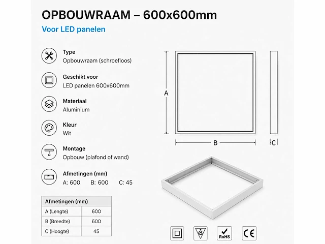8 x opbouw frame voor led paneel – 600x600mm – ip20 – frame-6060 - afbeelding 5 van  5