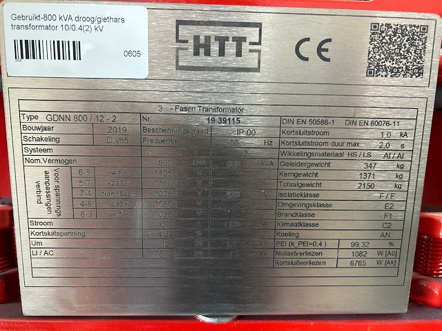 800 kva htt transformator 10.750 / 420 volt - afbeelding 8 van  8